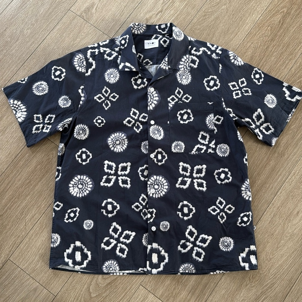 NN07 Men's All Cotton Julio Short Sleeve Geo Print Shirt Navy Print XL - Picture 2 of 9
